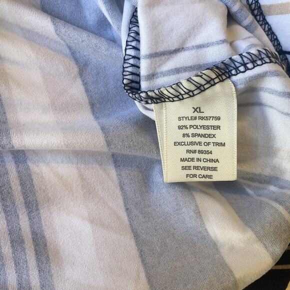 No Comment NY-LA Women Mini Dress XL Navy Striped Shift 3/4 Sleeve Off Shoulder - Picture 3 of 9